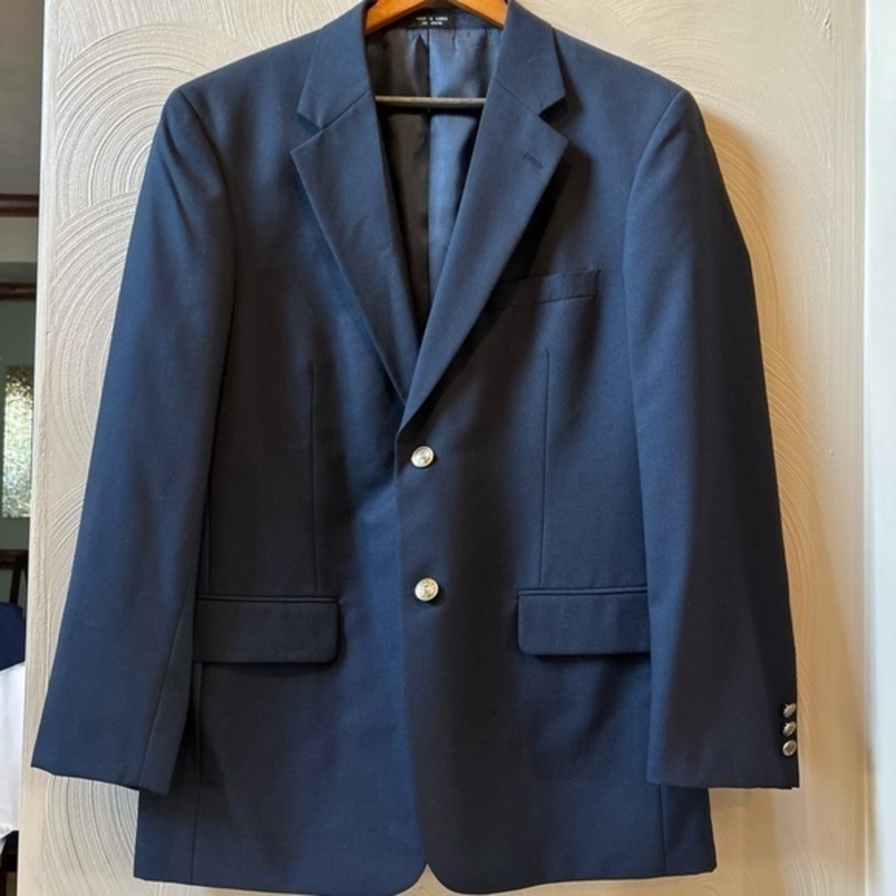 Jeremy Cobb 2-Button Collection Black 100% Wool Blazer Suit Jacket Mens Size 40R